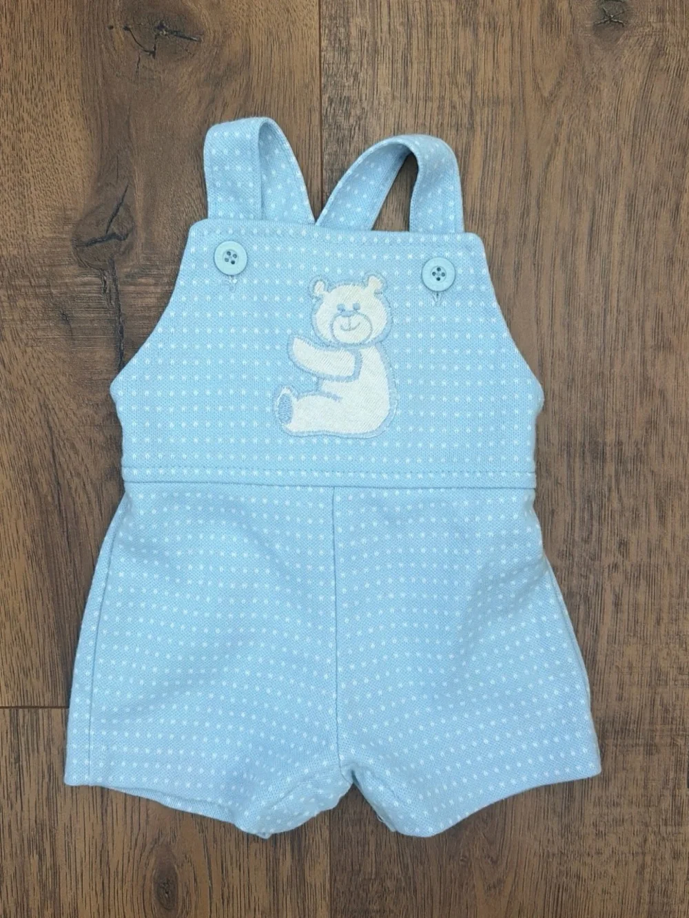 Baby Blue Bear Applique Short Overalls